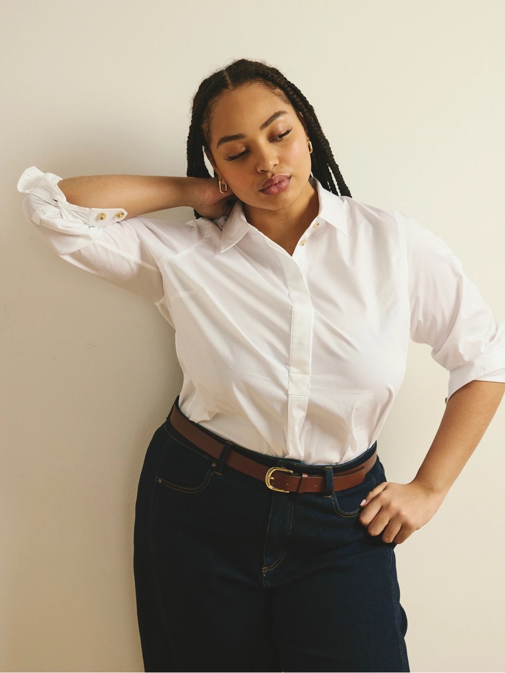 Universal Standard Elle Popover White Button  Shirt